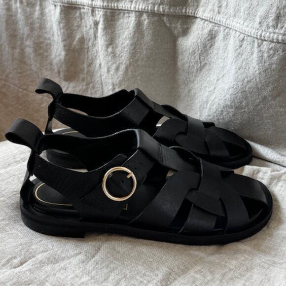 Zara Black Leather Fisherman Sandals, Size 40 - Picture 3 of 8